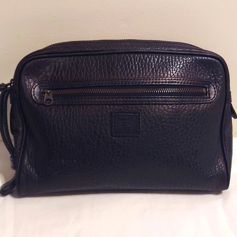 Authentic Vintage Burberrys of London Black leather Clutch strap/Fair Condition